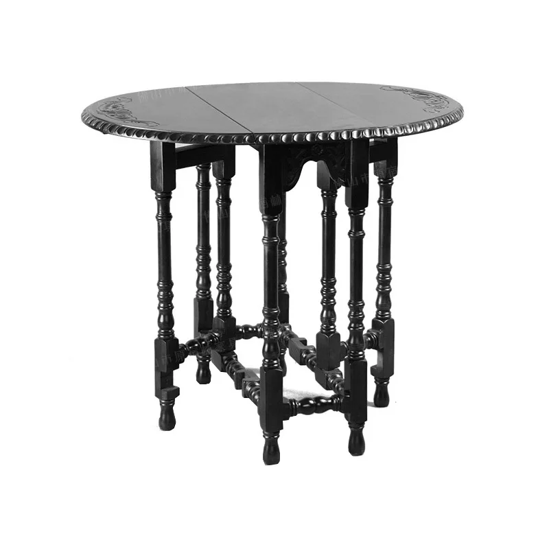 

French retro folding table medieval small apartment oval solid wood home coffee table balcony