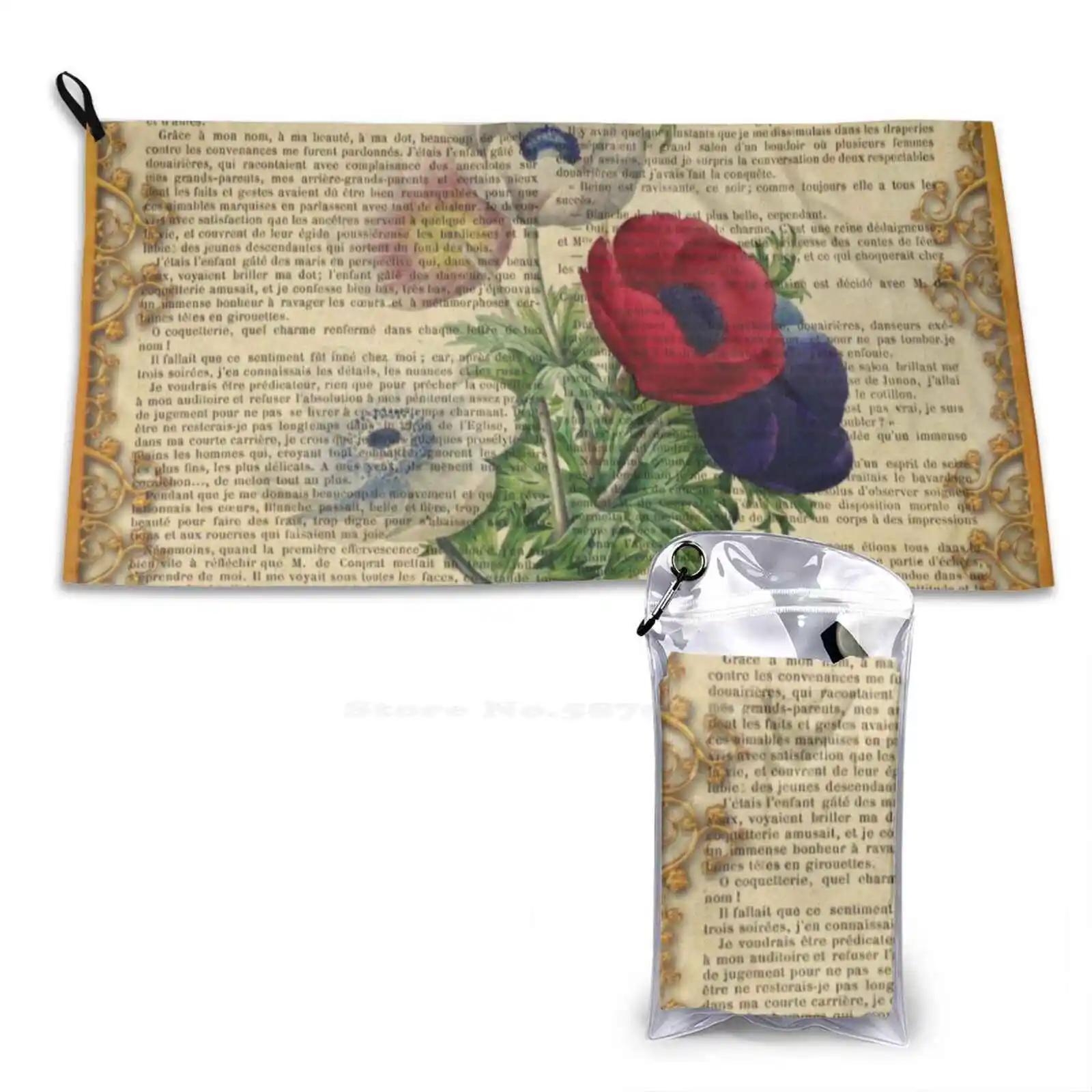 Botanical Print , On Old Book Page-Poppies Bathroom Swimming School Travel Soft Towels Botanical On Old Book Page Poppies Old