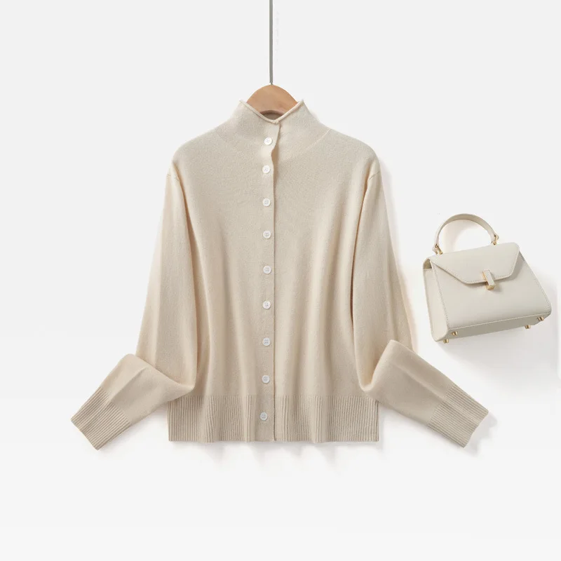 Cárdigan con escote de reloj de arena para mujer, suéter abierto por delante de lana merina suave, abrigo elegante de manga larga