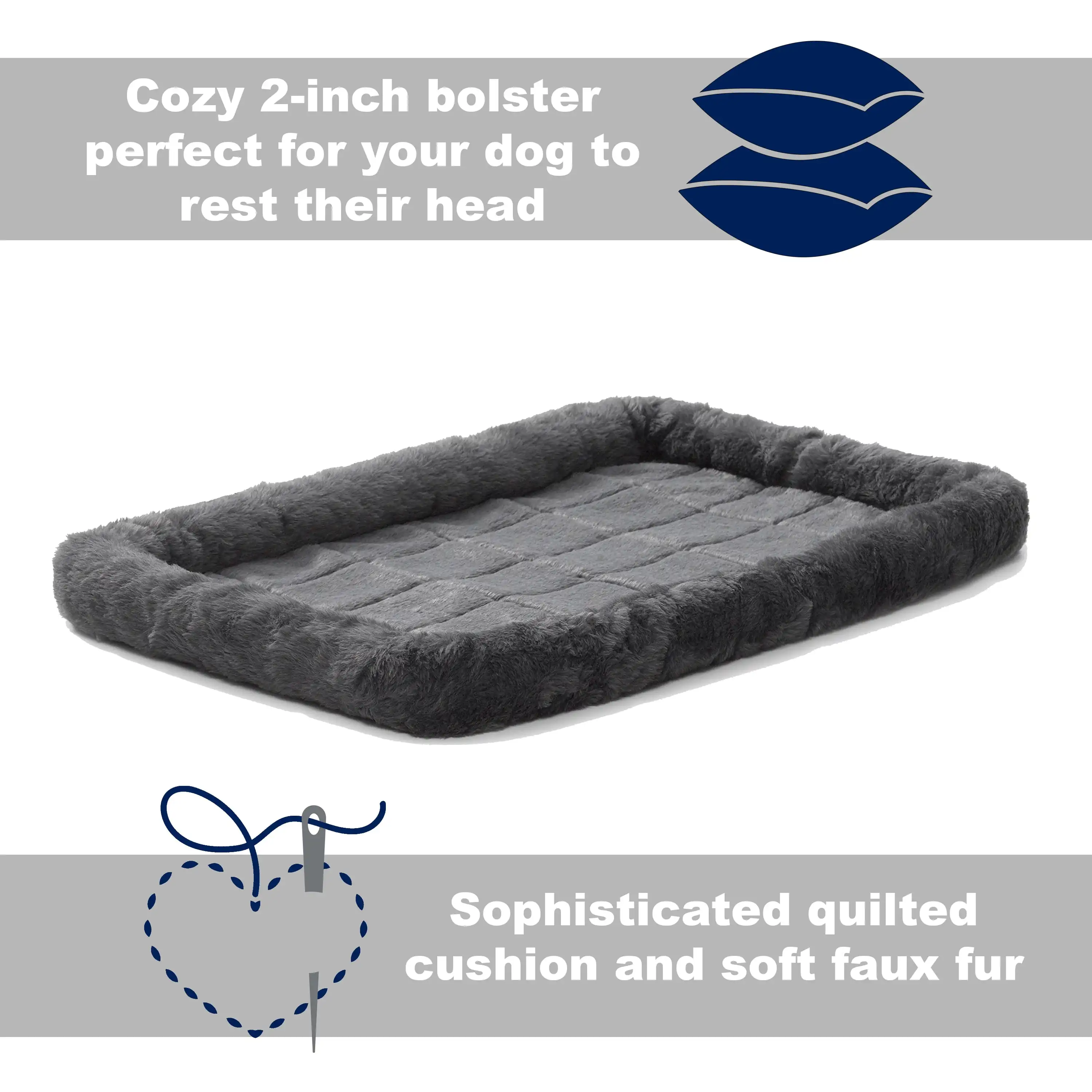 

Midwest Homes for Pets Quiet Time Bolster Dog Bed, Grey, 36