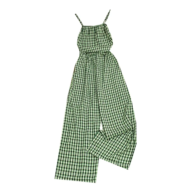 2025년 여름 하이웨이스트 와이드 레그 팬츠 휴가용 여성 롱 팬츠 점프수트 슬리밍 스트랩 디자인 비치 바캉스