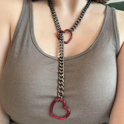 Women'S Heart Shaped O Ring Slip Chain Necklace Stainless Steel Punk Rock Cuban Jewelry, Adjustable Lariat and Chain Jewelry