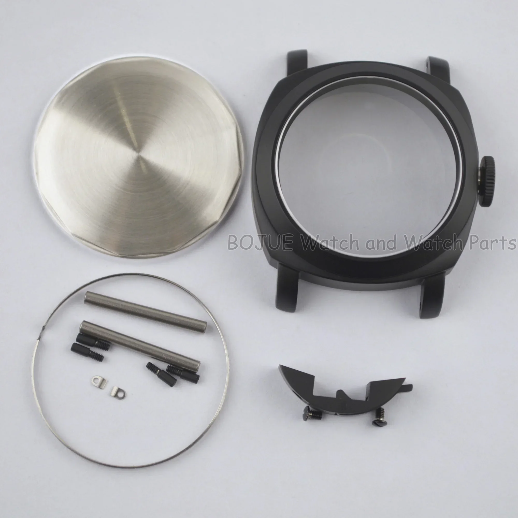 

44mm Black Stainless Steel Watch Case Vintage Retro Sapphire Glass for PAM 5218 Crown Guard 6497/6498/ST3600 Mechanical Movement