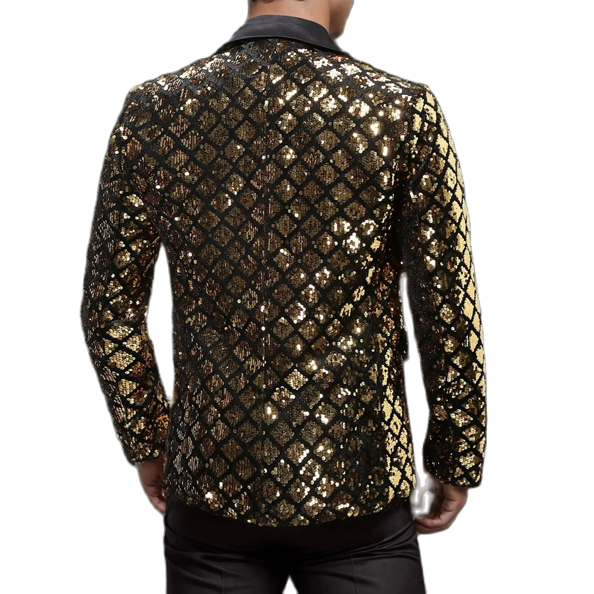 Men's Gold Suit Jacket, Wedding Party Dress Coat, Silver Blue Black Round Metallic Sequin Decoration Blazers.