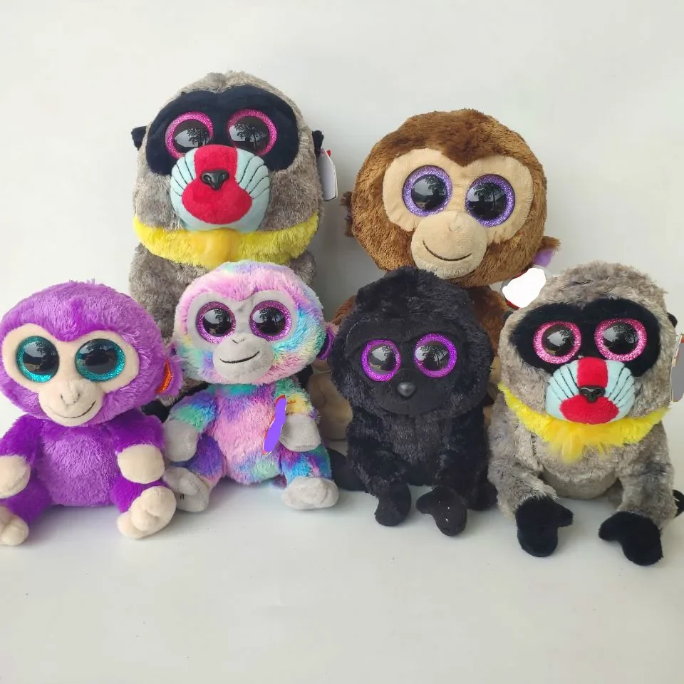 15CM Ty Beanie Glittery Big Eyes Ruby Zuri Boris Monkey Cute Soft Stuffed Plush Animal Doll Toy Decor Kids Toys Birthday Gift