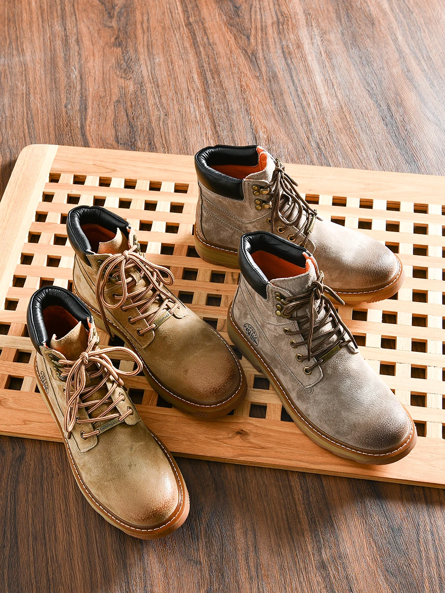 

Men's Casual High-Top Boots Windproof Top Layer Pig Leather Workwear Autumn Winter Fashion British Style Rubber Sole