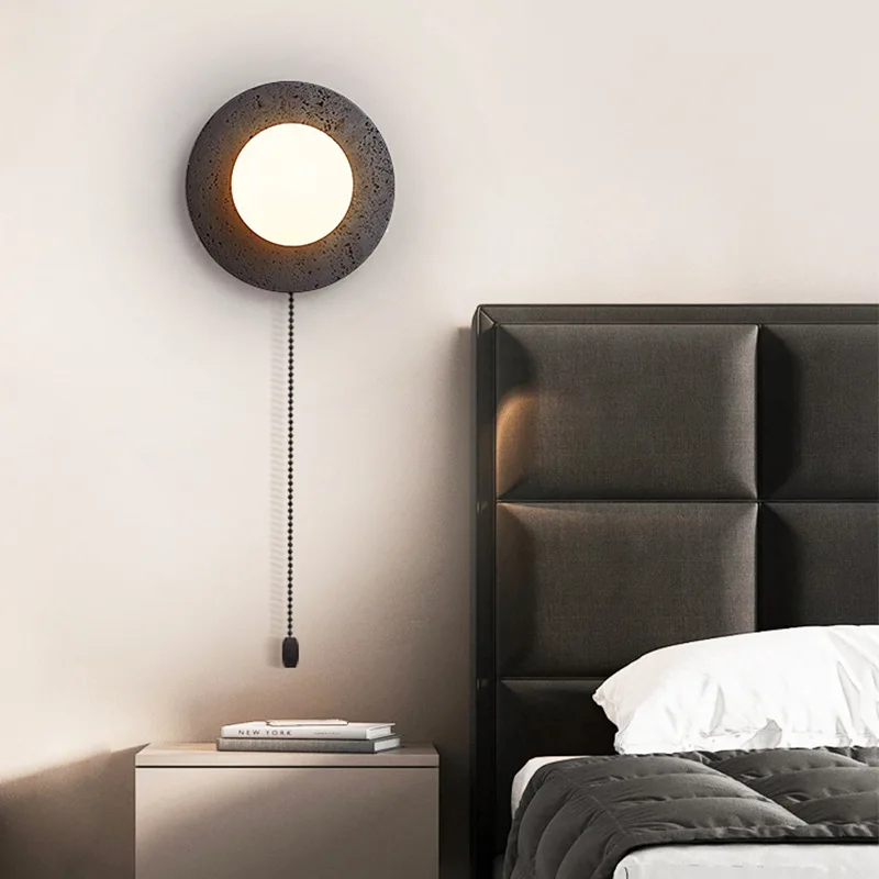 

Modern Italian Minimalist Living Room Wall Lamp Black Stone White Glass Ball Lamp Nordic Corridor Art Bedroom Bedside Wall Light