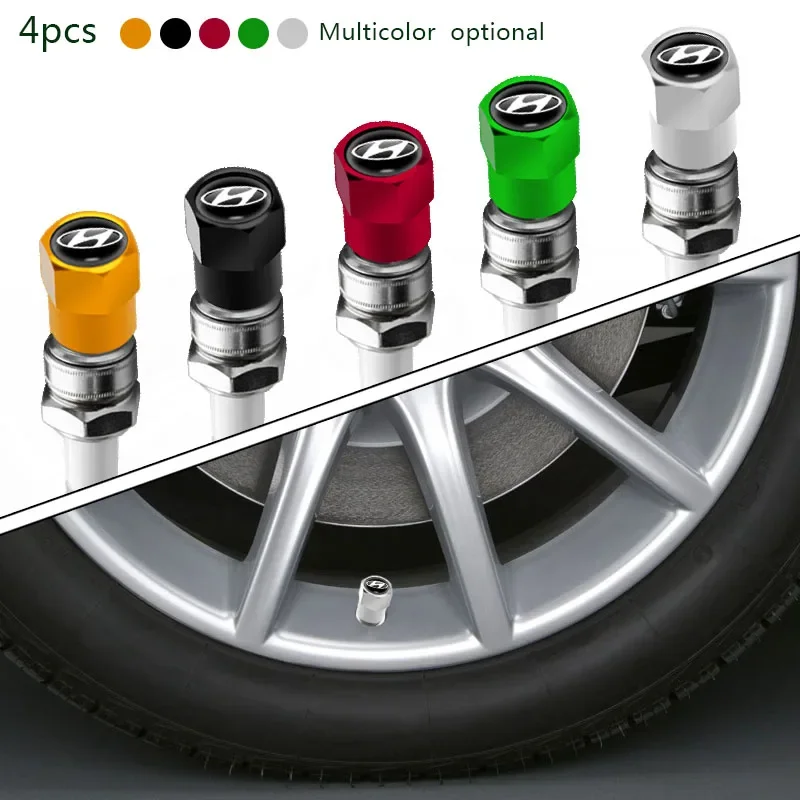 4 قطعة عجلة تصفيف السيارة الجذعية الهواء الإطارات صمام الإطارات قبعات شعار غطاء لشركة هيونداي إلنترا جيتز كريتا I30 IX25 IX35 اكسسوارات السيارات