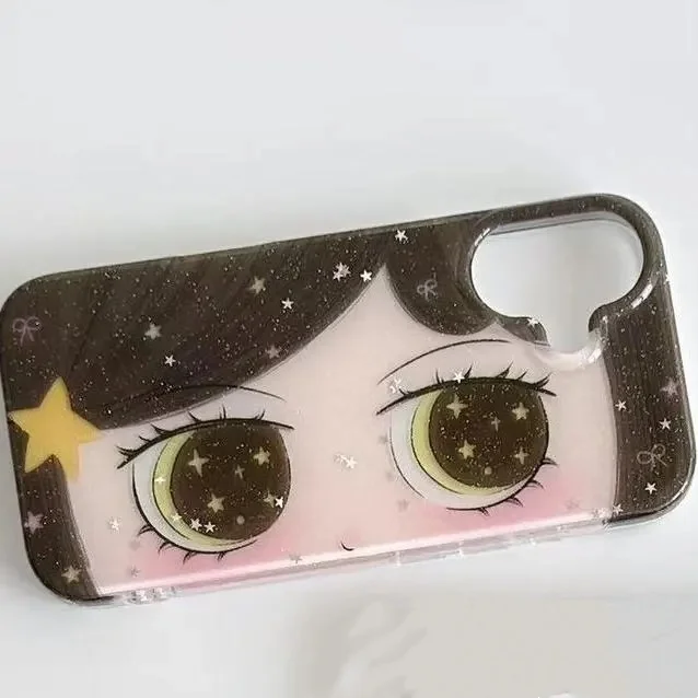 Kawaii لطيف أسود عيون كبيرة كول آيفون حافظة مناسبة آيفون 11 12 13 14 15 16 برو ماكس زائد غطاء الهاتف المضادة للسقوط ﻿ ﻿