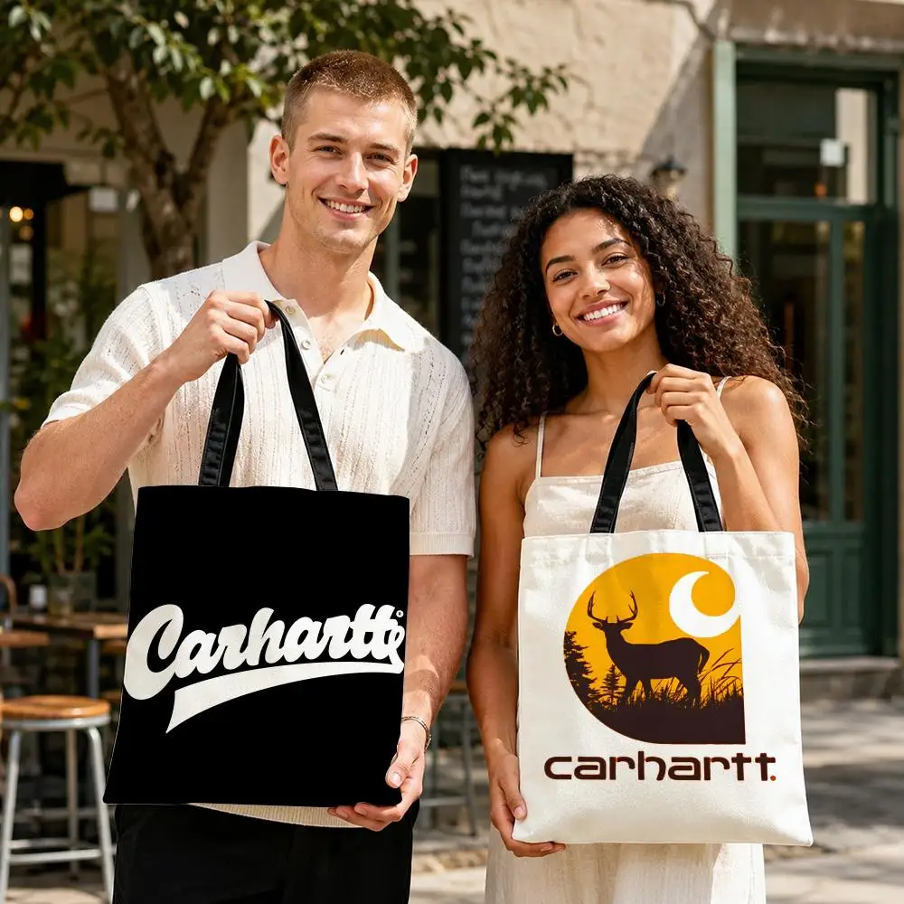 Bolsas de almacenamiento con decoración C-Cute Carhart, bolso de compras de lona duradero, bolso de hombro ligero para mujer, para ir de compras a la escuela