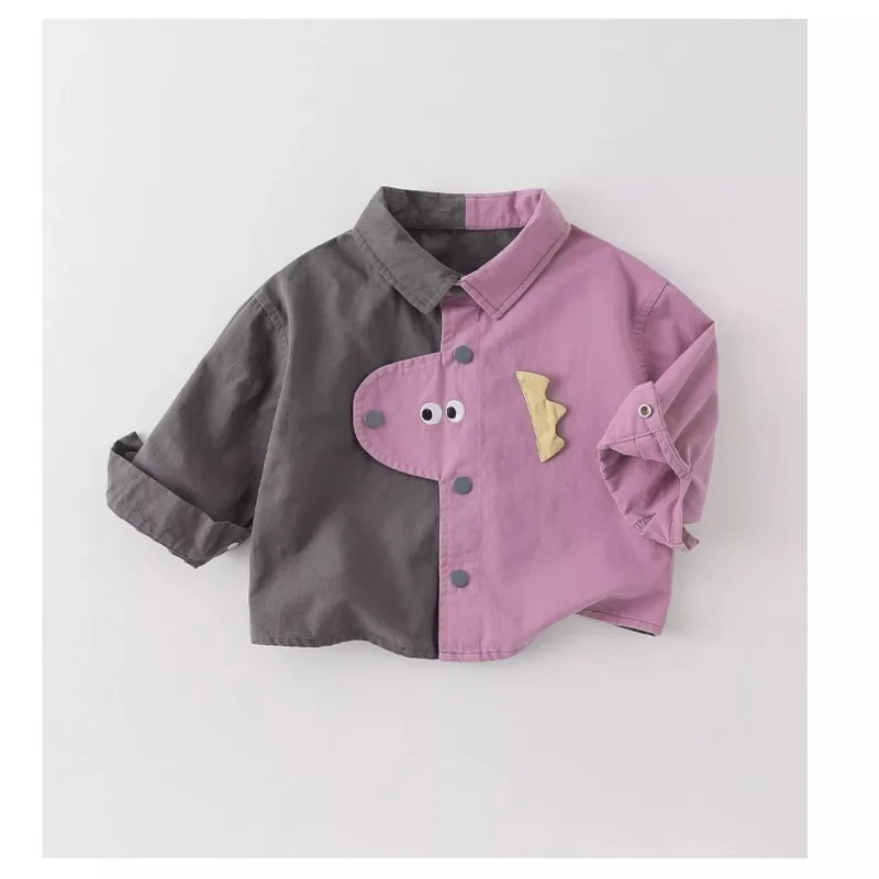 New Children's Spring and Autumn Shirts, Boys' Long Sleeved Baby Color Blocking Patchwork Jackets, Trendy Boys' Shirts