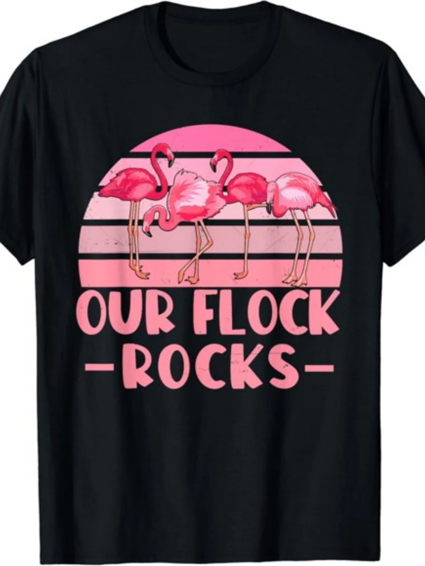 Flock Flamingo Lovers Family Vacation T-Shirt | Same for Men and Women, 2025 Summer, Short Sleeve, Printed, Pure 220G, Crew Neck, Vintage Style, Regular Version, Adult Suitable