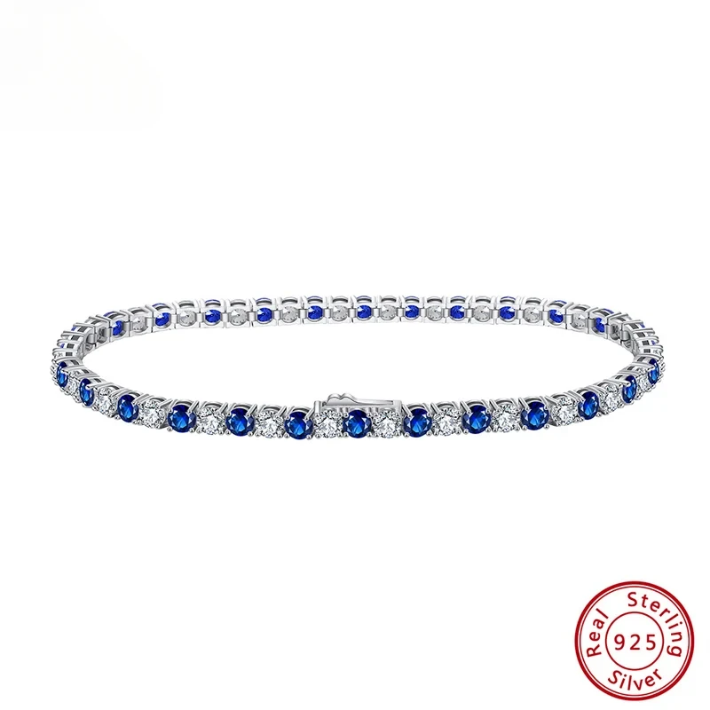 FUQI Original Designer Tennis Bracelet 925 Sterling Silver 4mm Sapphire Cubic Zirconia 2024 Women Fashion Chain Bracelet Jewelry