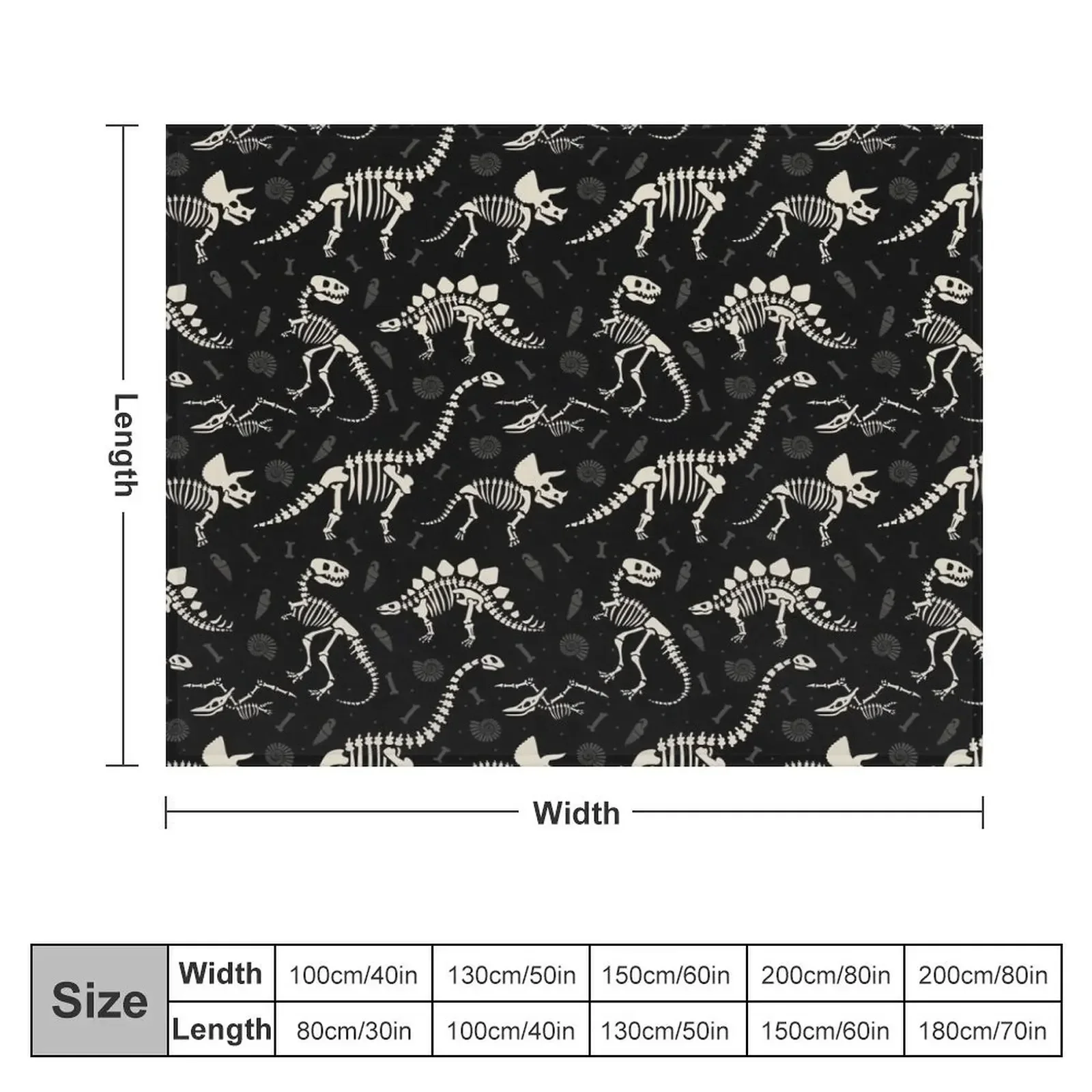 Dinosaur Fossils in Black Throw Blanket Luxury Thicken Decorative Throw Blankets