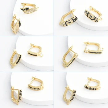 1 Paar 18 Karat vergoldet mit schwarzen Zirkon-Ohrhaken, Ohrring-Haken, Verschlüsse für DIY-Frauen, Ohrring-Herstellungszubehör, Großhandel