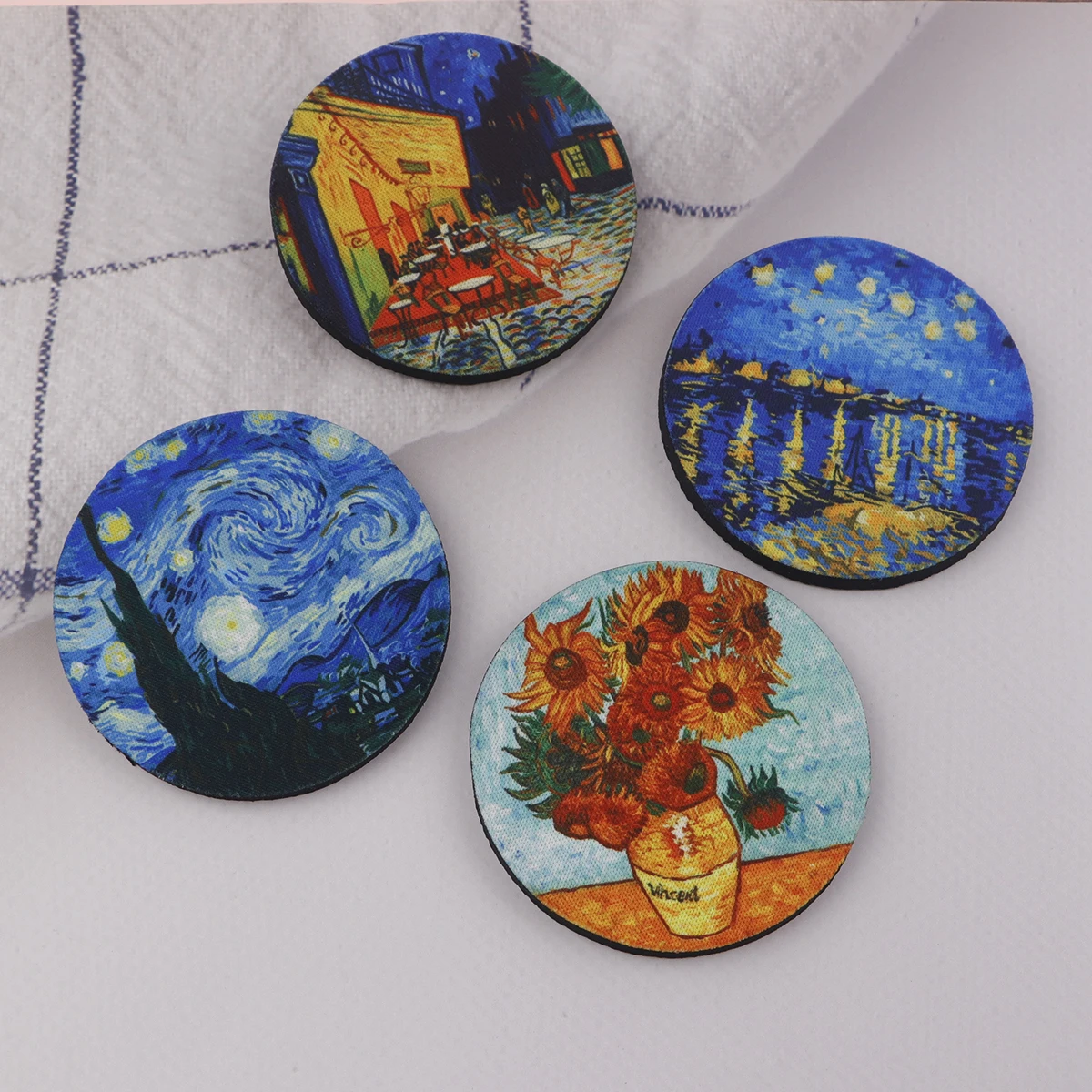 Oil Painting Car Coasters Scenery Rubber Anti Slip Mats Fashion Cloth Water Cup Mats Kitchen Supplies Two Pieces Per Set