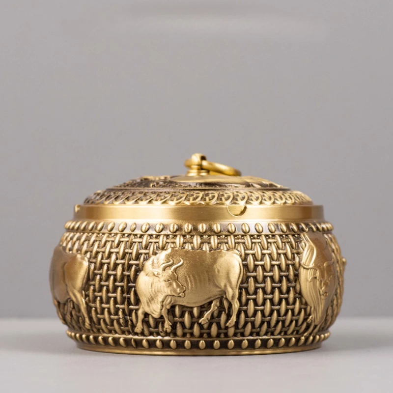 

Латунная пепельница с пятью быками и крышкой для дома, гостиной, антилета, ясень в китайском стиле, креативные офисные украшения