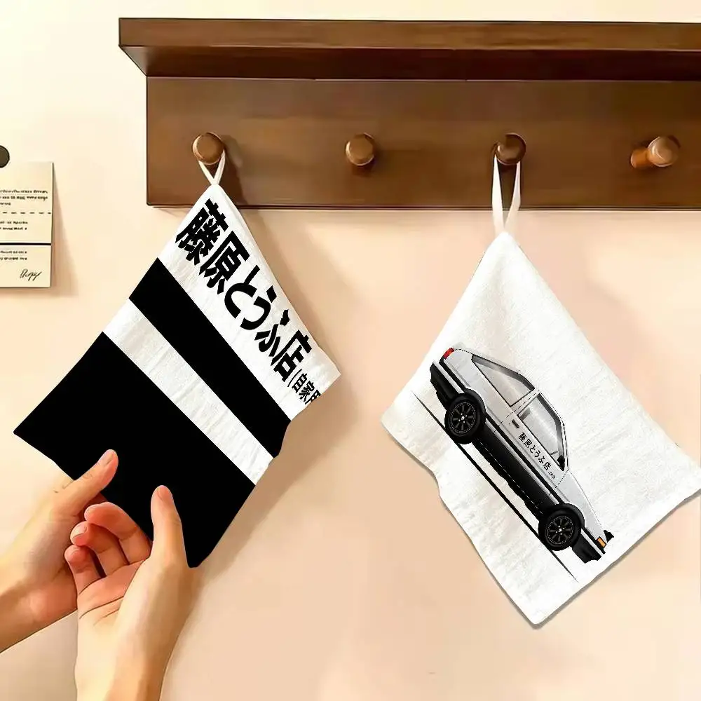 Cool Manga I-Initial D Home Kitchen Towel, Polyester Cotton Material, Wear Resistant Hand Wiping Towel for Home、bedroom、travel
