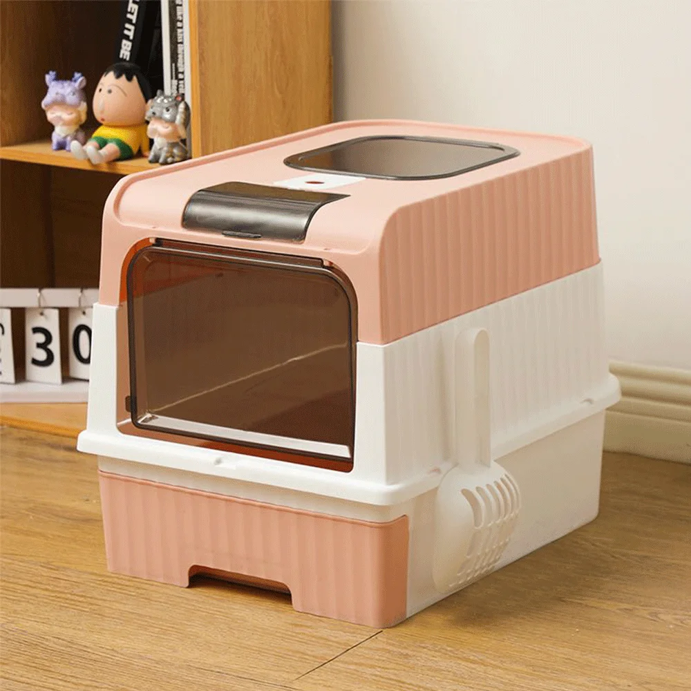 Katzentoilette, geschlossene Katzentoilette für Zuhause, inklusive Katzentoilette und Abfallbehälter, herausnehmbare Schale, Tragfähigkeit 15 kg, rosa/schwarz/grau