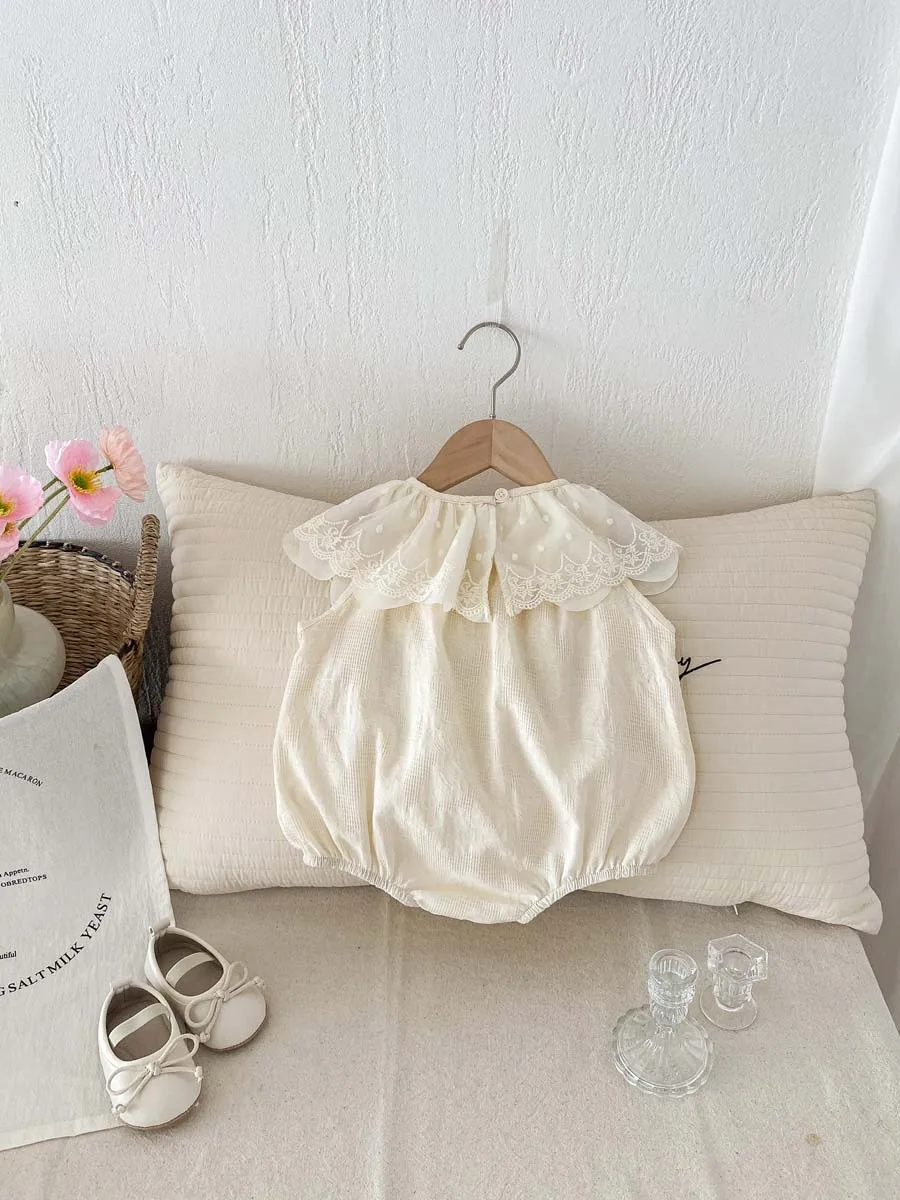 INS summer baby girl lace collar sleeveless triangle jumpsuit baby girl cute princess jumpsuit for summer toddler and baby girl