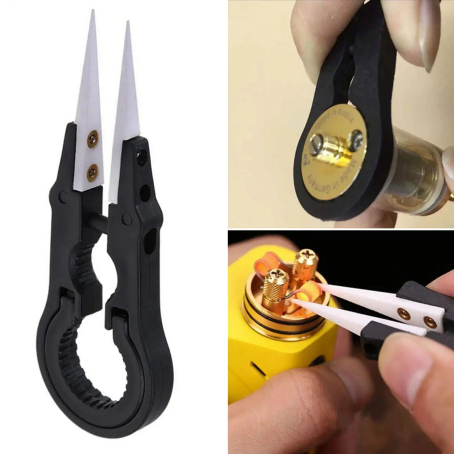 Heat Resistant Ceramic Pointed Tweezers Steel Handle Multifunctional Screwdriver Watch Repair DIY Jewelry Craft Hand Tool