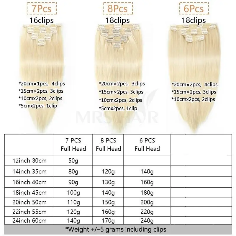MRSHAIR Clip nelle estensioni dei capelli umani macchina per l'estensione dei capelli veri naturali Remy Clip-On capelli testa piena 12 "-24" Clip ins