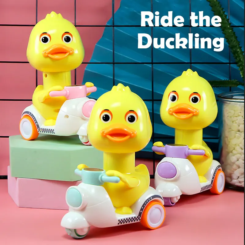 

Hot Sale Cute Duck Press Mini Motorcycle Car, Free Rotating Press Head Anti-Collision Anti-Drop, Baby Toy Vehicle, For Children