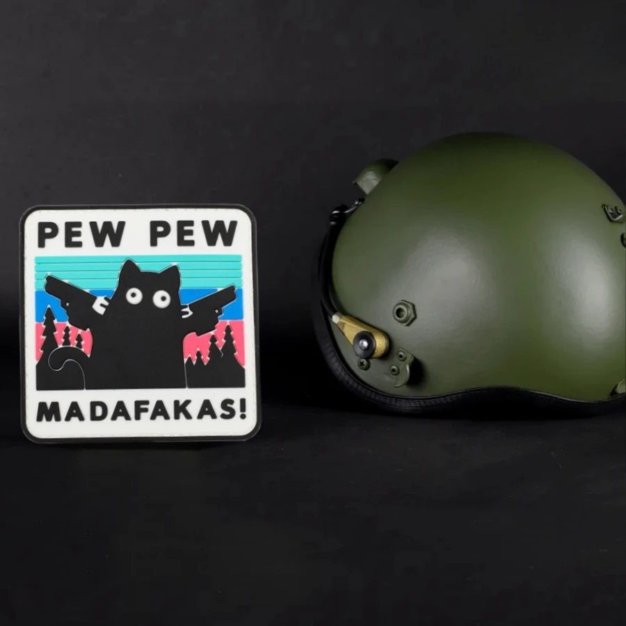 PEW PEW MADAFAKAS Tactical Patch Pew Cat Morale Badge PVC Hook and Loop Patches Military Army Sticker for Backpack Hats