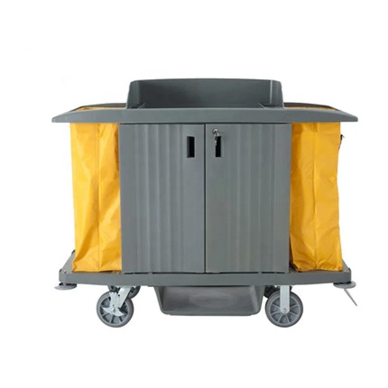 

High-quality Hotel Room Guest Multifunction Plastic Cleaning Service Trolley Housekeeping Laundry House Keeping Cart with Doors