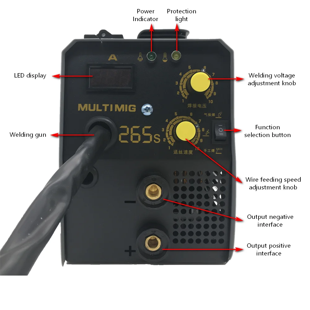 265A MMA Welding Machine 3 In 1 MIG Welder Semi-Automatic Inverter TIG Argon ARC Gas-Less Welder 3 In 1 Synergy Welding Machine