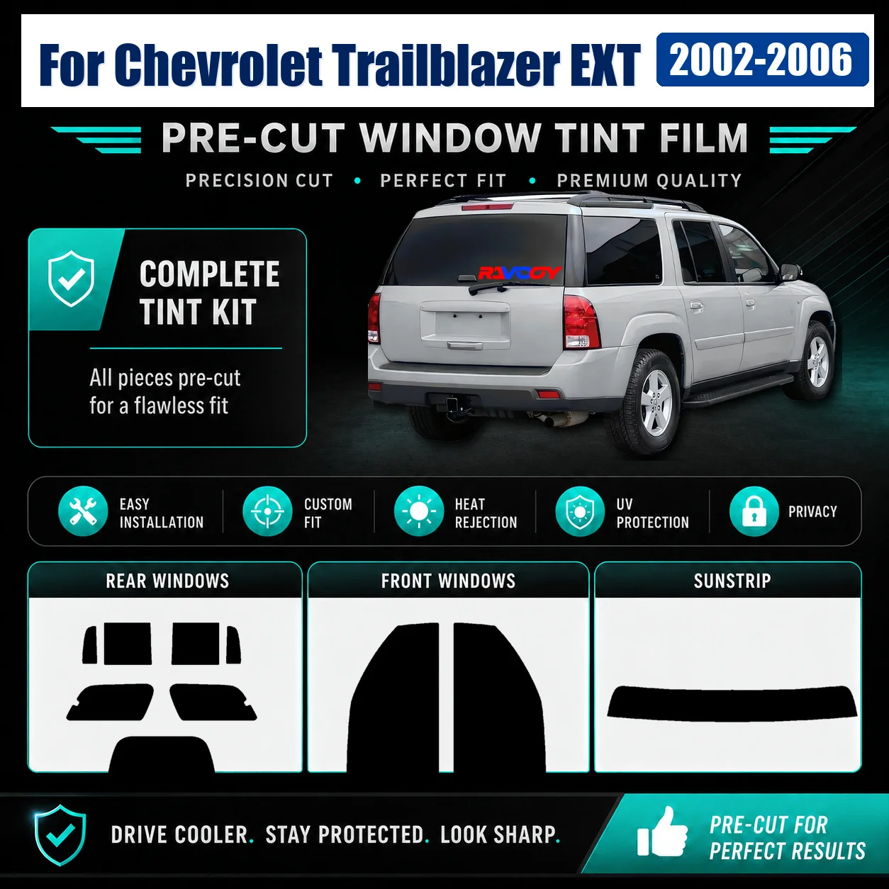 For Chevrolet Trailblazer EXT 2002-2006 Tailored Complete Window Tint Film Anti-Glare Privacy Film