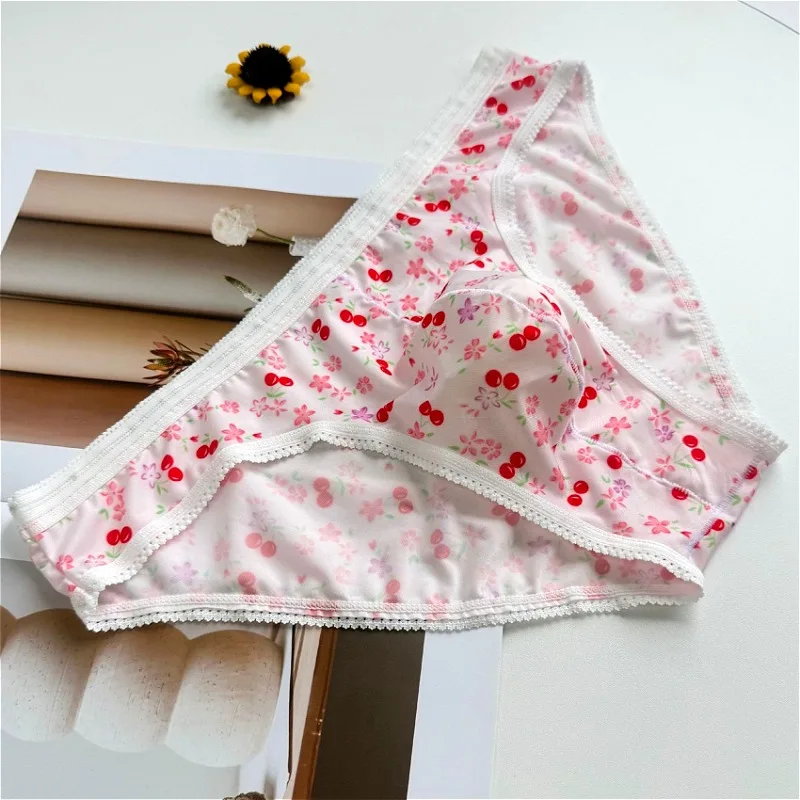 Sweet Pouch Underwear Mens Sexy Lace Plaid Triangle Panties Men Thin Printed Summer Man Briefs Ropa Interior Hombre Unterhose