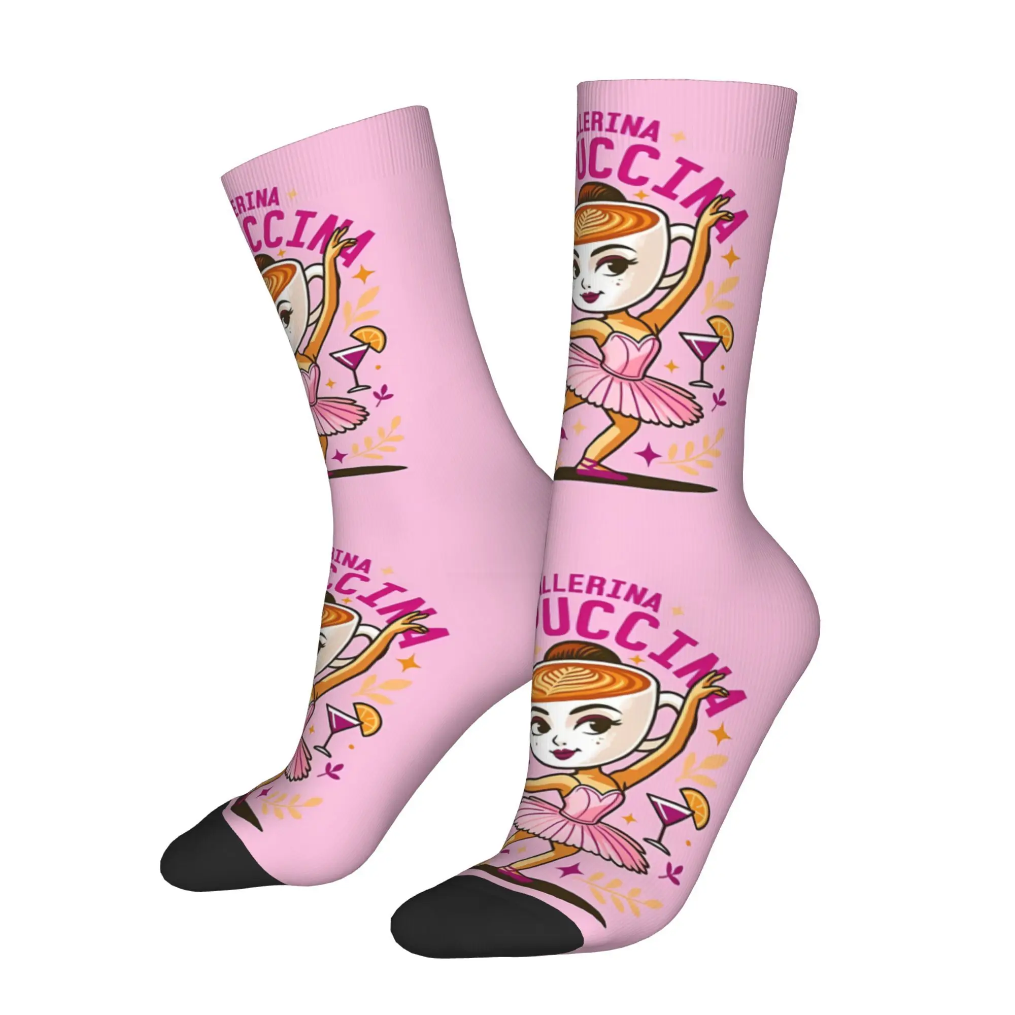 

Funny Happy Sock for Men Ballerina Cappuccina Pink Harajuku Italian Brainrot Meme Pattern Printed Crew Sock Seamless Gift