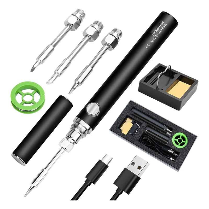 

Cordless Soldering Iron Kit Cordless Soldering Iron Built-In 1100Mah Battery, 3 Temperature Adjustment Settings Durable Black