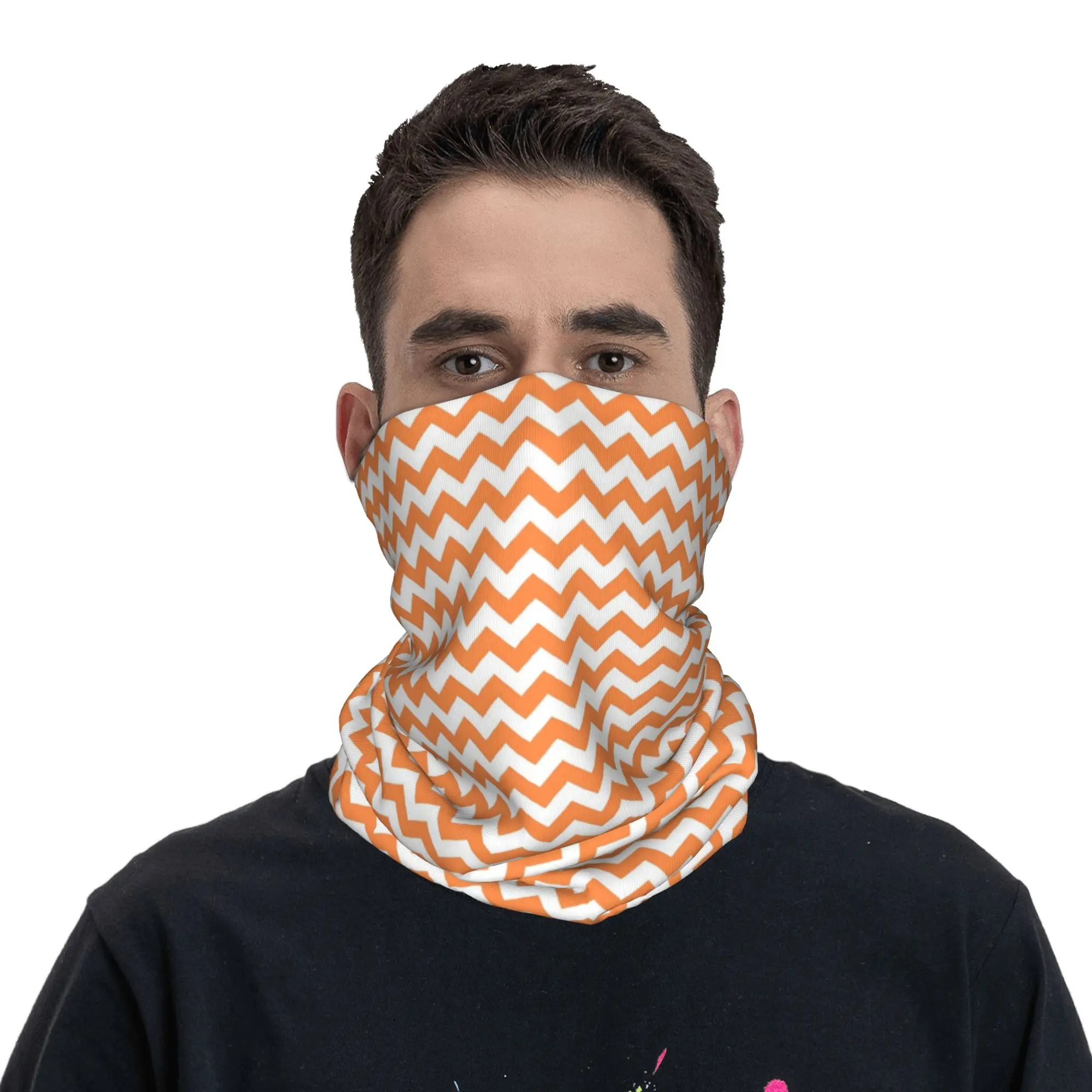 

Orange chevron print Bandana Neck Cover Printed Magic Scarf Balaclava Running Unisex Adult Washable