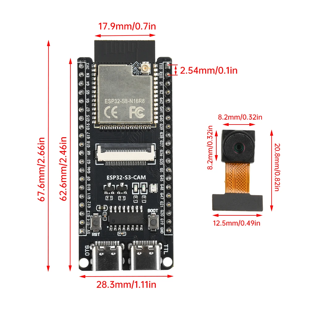 ESP32-S3-CAM development board WIFI Bluetooth core board Camera module onboard ESP32-S3-N16R8 module CH340 dual TYPE-C interface