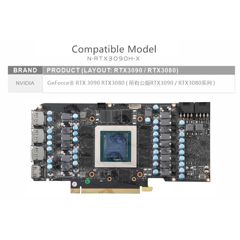 Bykski N-RTX3090H-X-V2 Water Block Use for NVIDIA RTX 3090 /3080 Reference Edition GPU Card / Full Cover Copper Radiator