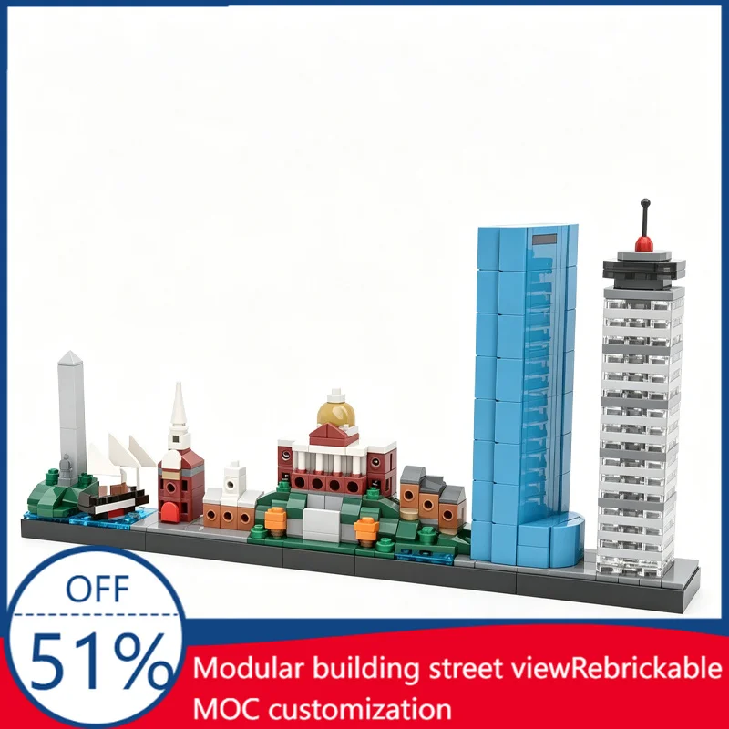 455Pcs Boston City Skyline Architecture Model Building Blocks Educational Diy Assembly Toy Gift Home Decoration And Collection