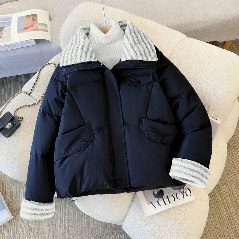 Doudoune courte en coton pour femme, 2025 laine d'agneau, ample, en coton, Version coréenne d'hiver, veste à pain épais, jaune citron