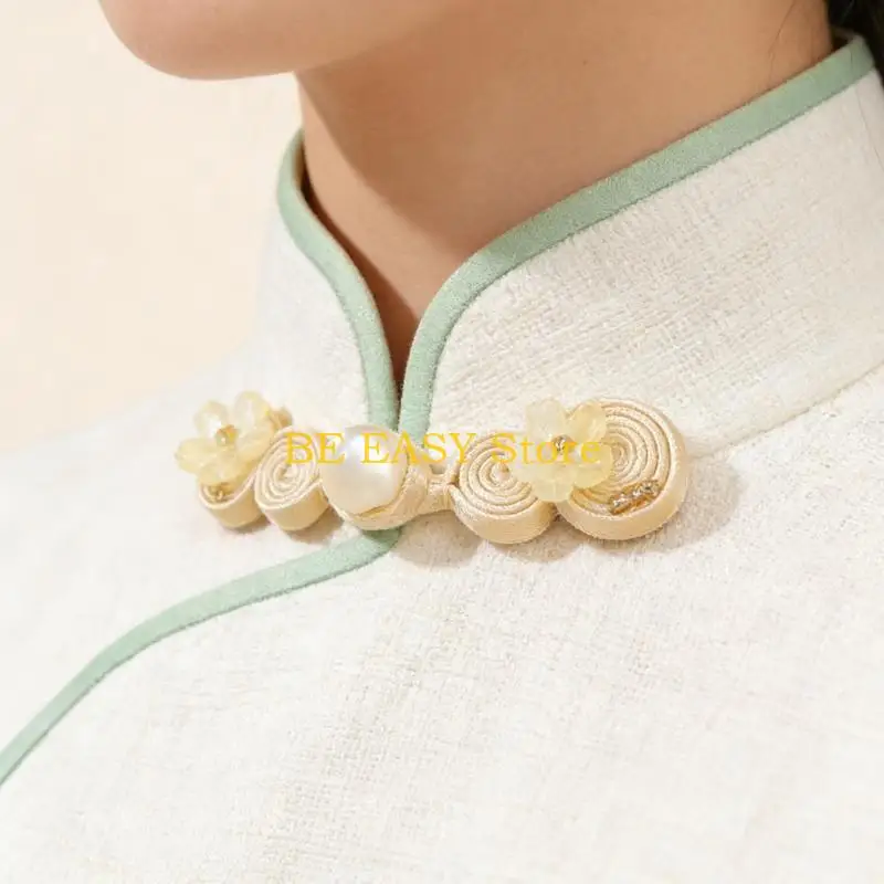 E28F Chinese Styles Fabric Button With Intricate Floral Knot Pattern