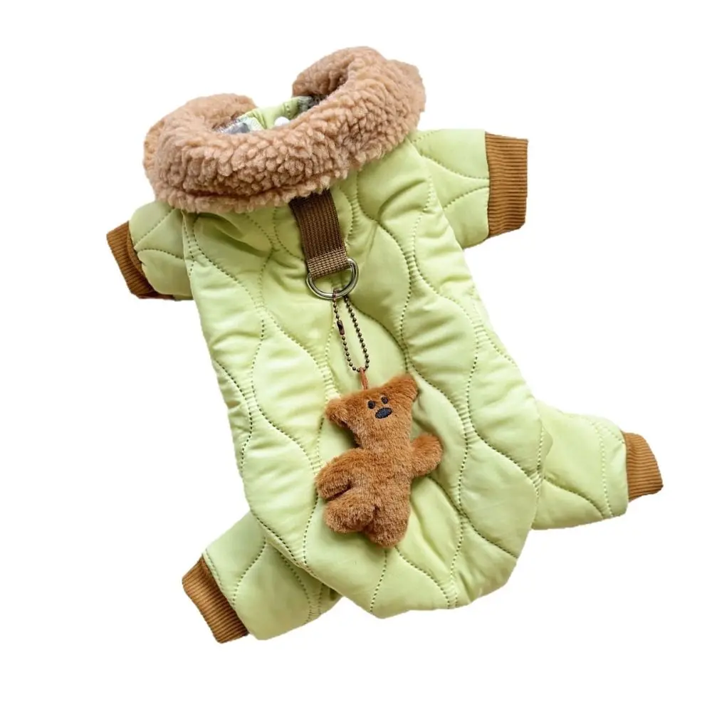 Modische, dick gefütterte, warme Hundekleidung, Einteiler mit Bärenanhänger, winddichter Haustiermantel mit Knöpfen für kleine und mittelgroße Hunde. – Detail 3