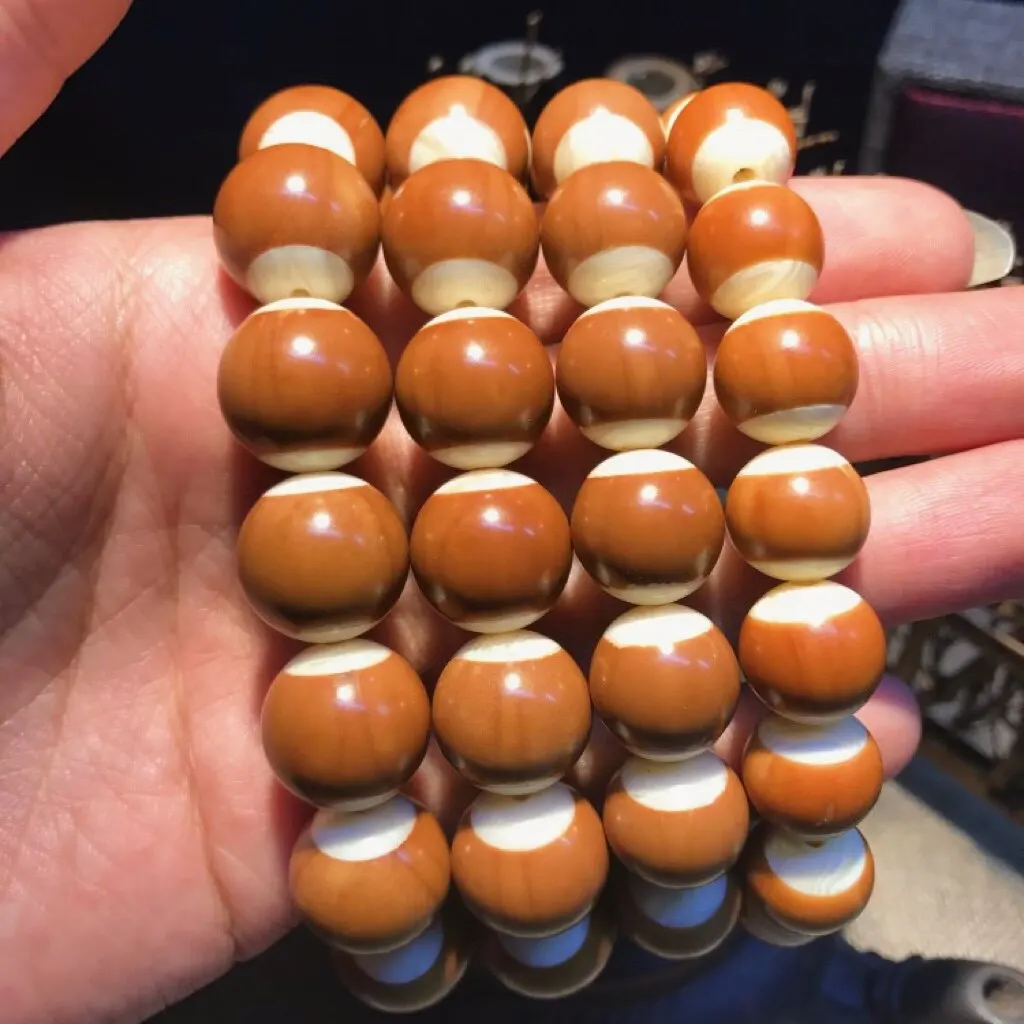 Chinese Style Lucky Olive Nut Bracelet 14mm 15 Beads Inlaid Ivory Nut Smooth Round Beads Spiritual Prayer Blessing Wealth Good