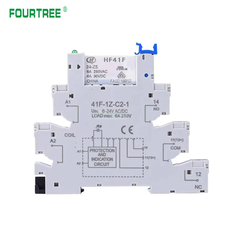 5/10 Sets Slim Relay HF41F 5V 12V 24VDC With Relay Base 41F-1Z-C2-1 LED & Circuit Protection DIN Rail Ulitra-thin Relay Modules