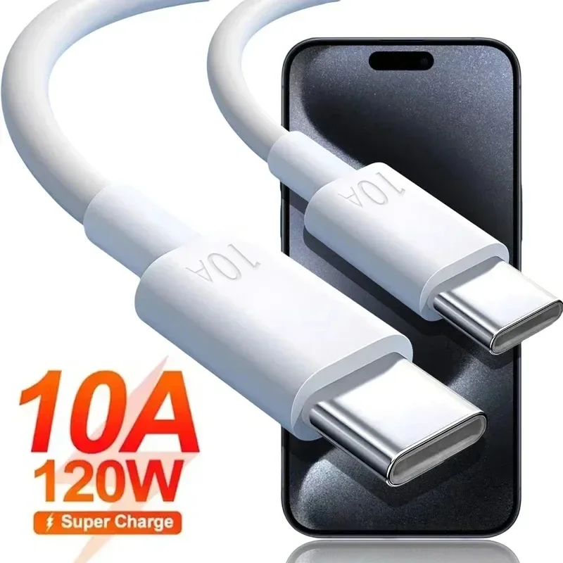 120W Fast Charging USB Type C Mobile Phone Cable For iPhone 16 Pro Max Plus Android Samsung iPad Type C Braided Charger Cables