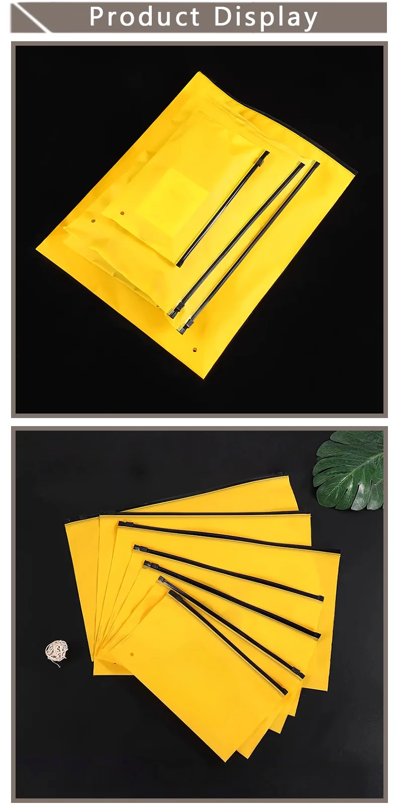 50 Stück gelbe horizontale matte Reißverschlusstaschen für Kleidungsverpackungen, unterstützt individuelles Logo – Detail 4