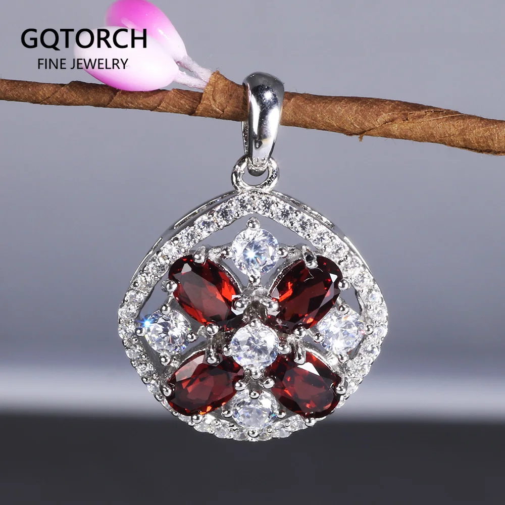 

Natural Stones Garnet Quartz Pendant Real Pure 925 Sterling Silver For Women Gothic Best Gifts