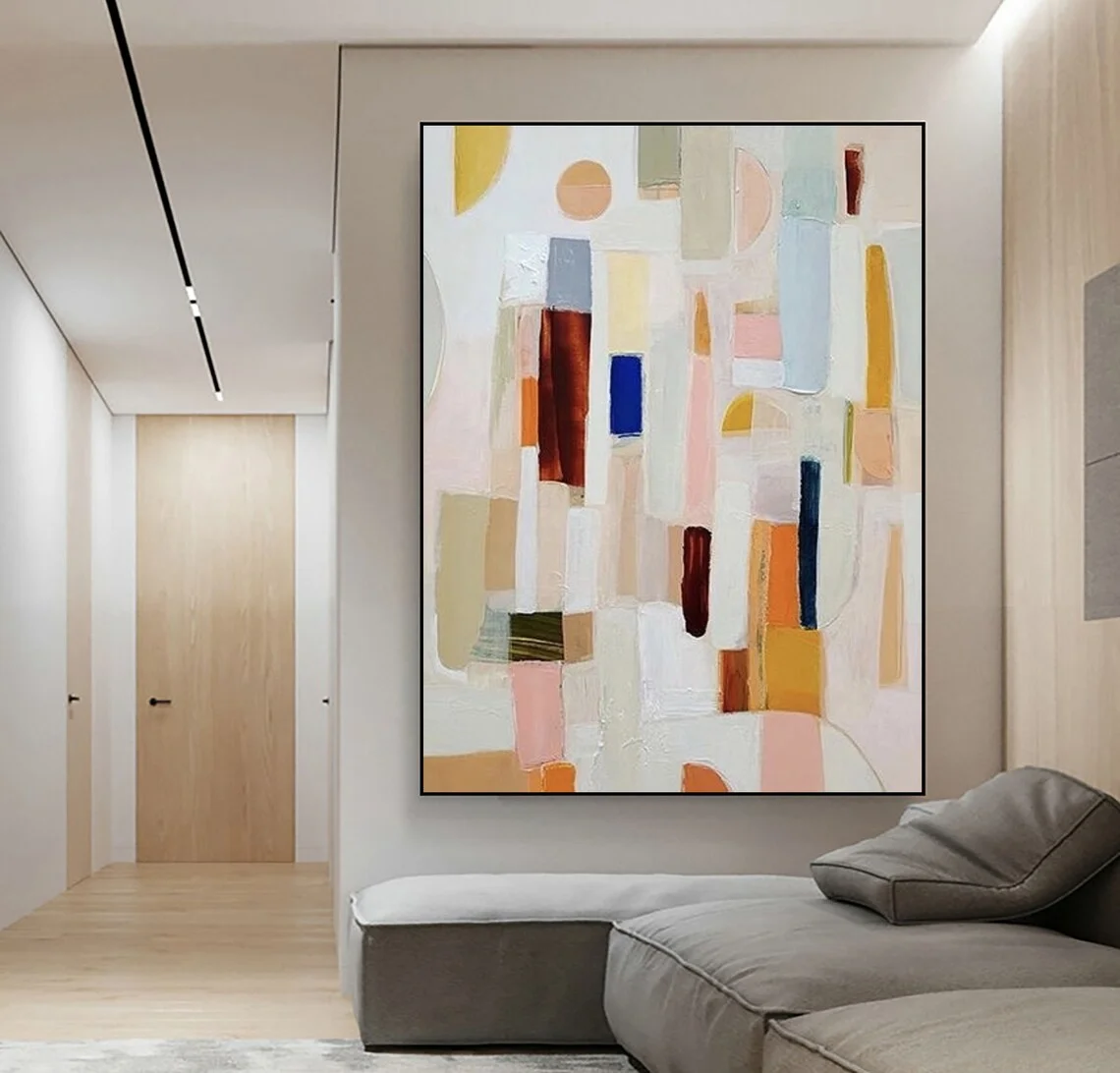 Neutral Color Abstract Painting Large Modern Palette Knife Texture Colorful Abstract Wall Art Oversize Framed Oil Painting Canva view 5