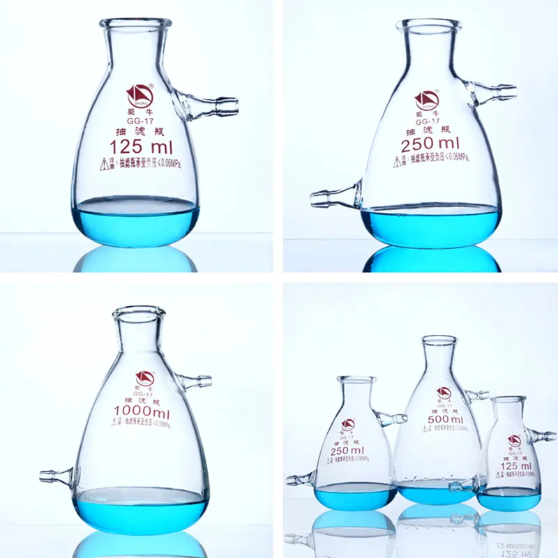 Frasco de succión de filtración de vidrio de laboratorio, botella de filtro de borosilicato para experimento de laboratorio, 125ml, 250ml, 500ml, 1 unidad