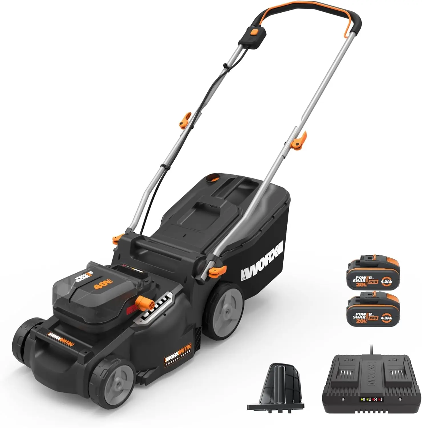 Cordless Lawn Mower for 1/4 Acre, Steel Frame, Green, 2-in-1 with Brushless Motor, Lightweight, 2 Batteries & Charger Included