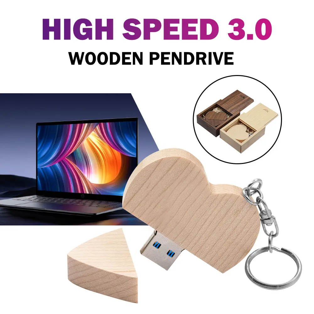 30 pcsHeart Huwelijksgeschenken USB Flash Drive Houten Pen Drive Real Capaciteit Memory Stick 64 GB/4 GB U Disk Het Geschenk van Herinneringen
